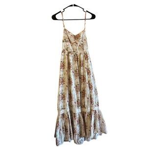 American Eagle Maxi Dress Womens S Ivory Floral Boho Cottagecore Lace Trim
